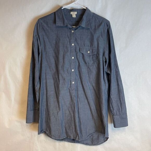 J. CREW Shirt Women's Medium Blue Chambray Cotton Button Up Collared Long Sleeve - Picture 1 of 13